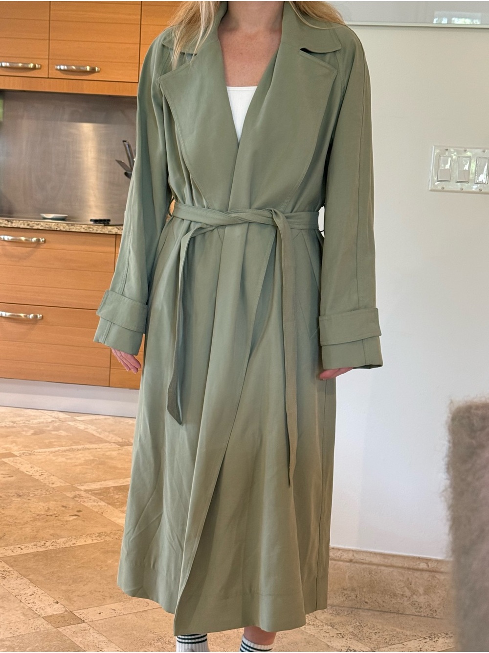 Mango Olive Green Belted Trench Coat